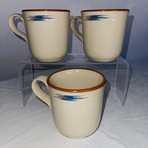 Noritake Raindance 8675 Stoneware Coffee Mugs Set of 3 Cream Brown Rim Japan